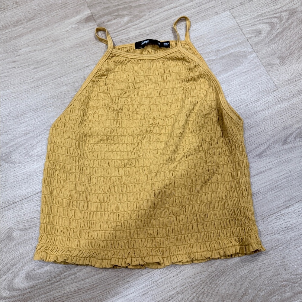 Sportsgirl Mustard Smocked Halter Cami